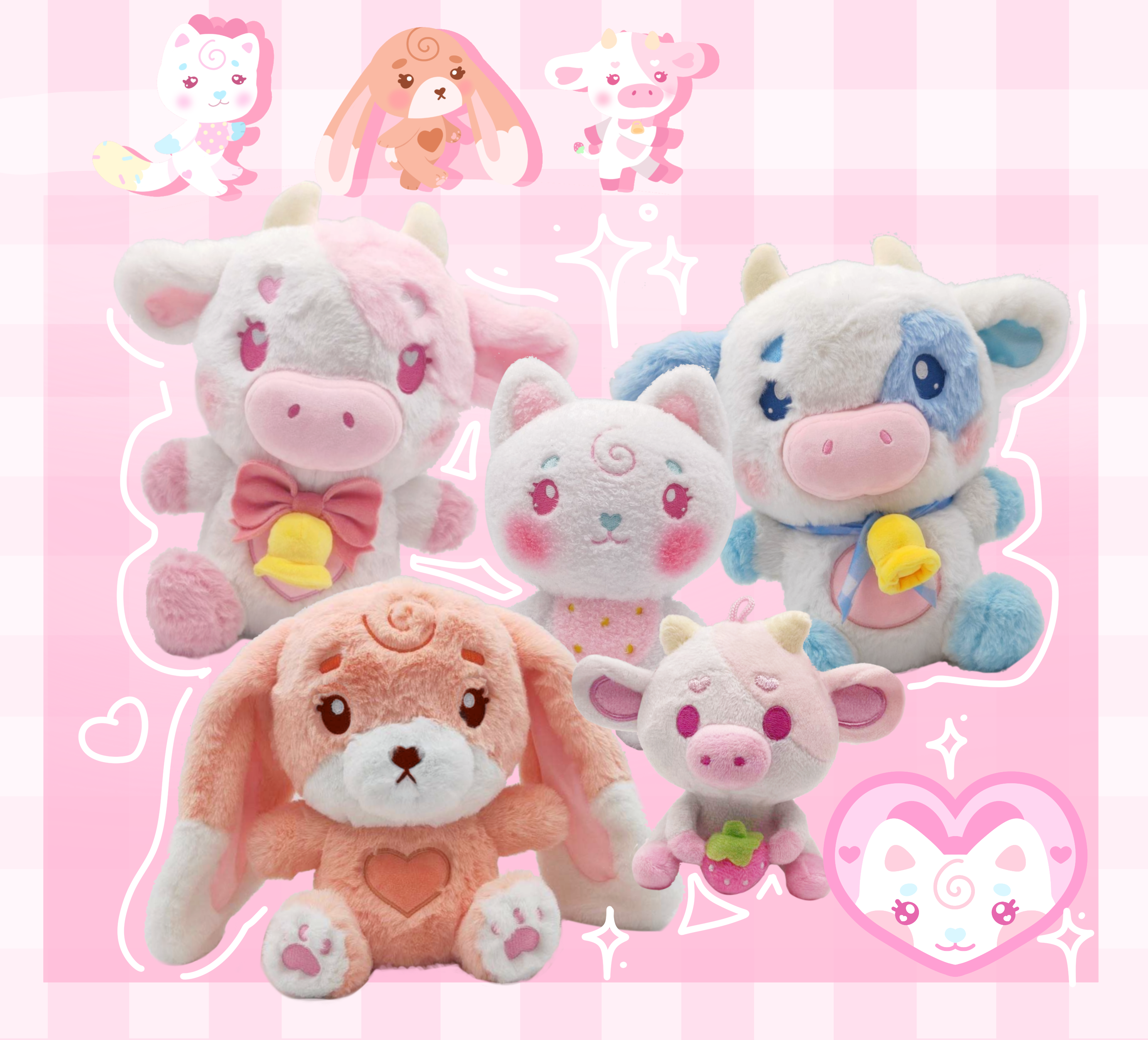 Milkshake the strawberry cow plush and friends by Sugary Carousel