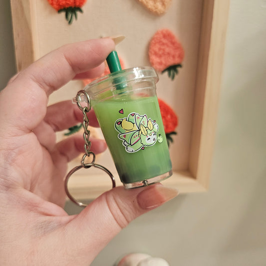 Melon bubble tea shaker keychain