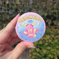 Overstimulated Cherry Button Pin