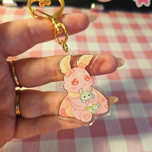 Double sided moth gf Melon and Cherry Keychain