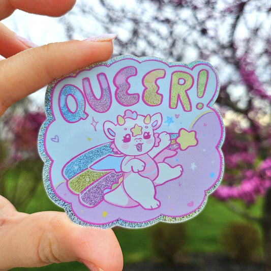 Queer! Sugarpuff glitter sticker